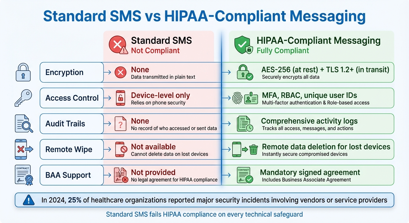 Standard SMS vs HIPAA-Compliant Messaging: Security Feature Comparison