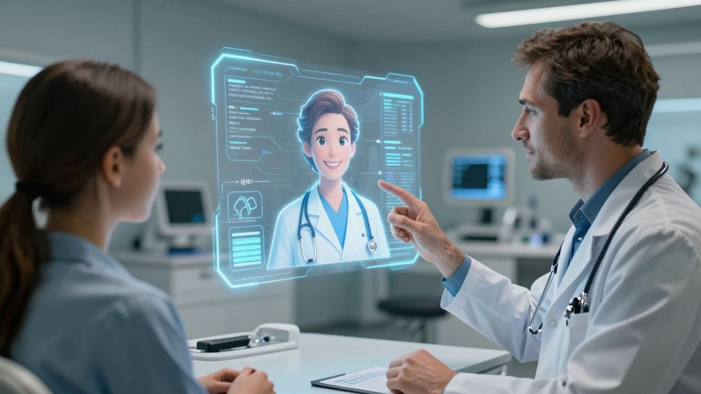 AI healthcare communication interface with doctor and patient.