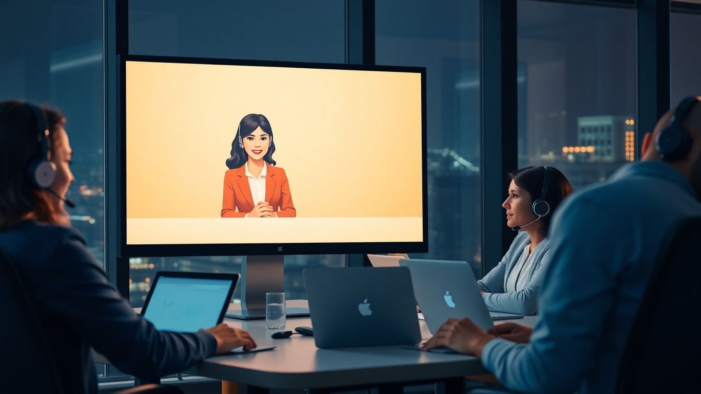 Virtual receptionist at night assisting business professionals