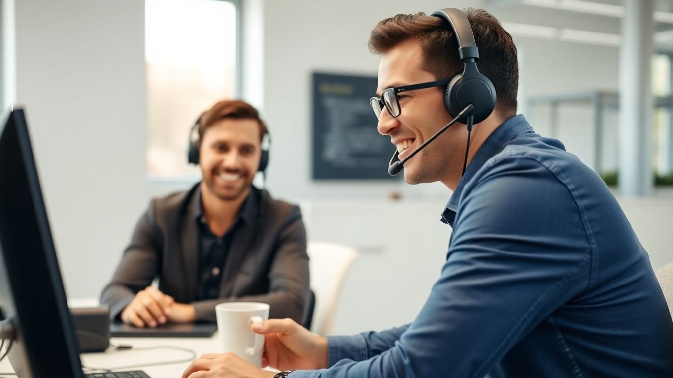 Call center agent helping small business customer by phone