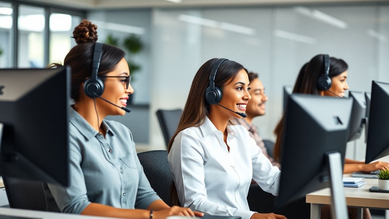 Small business call center agents working together