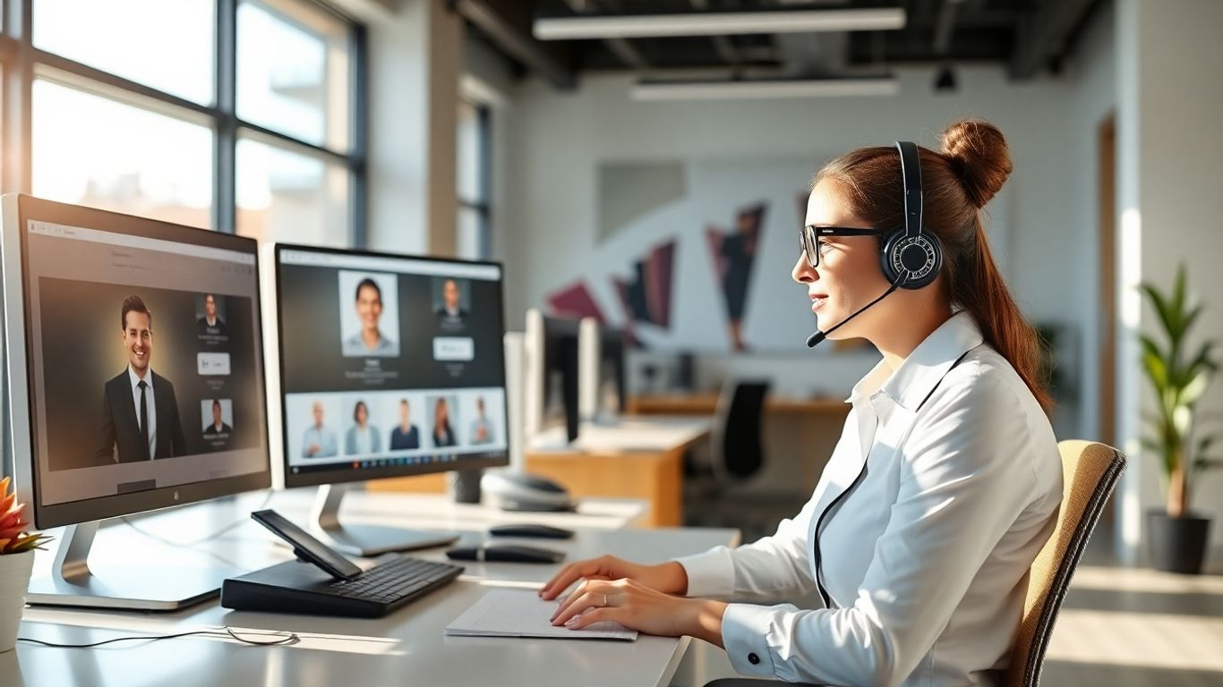 Virtual receptionist in Carlsbad office managing multiple calls