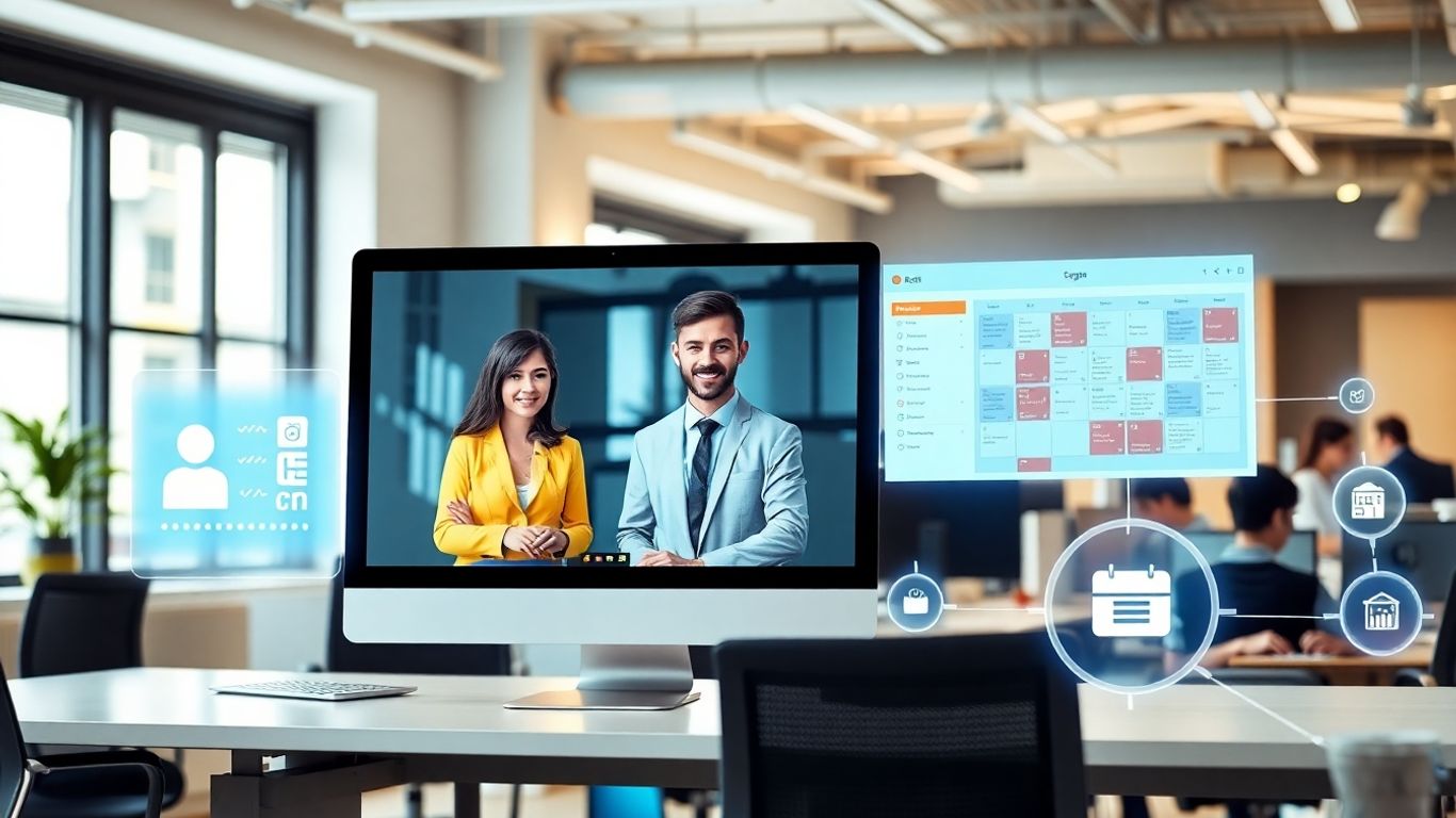 Virtual receptionist integrating with CRM and scheduling tools.