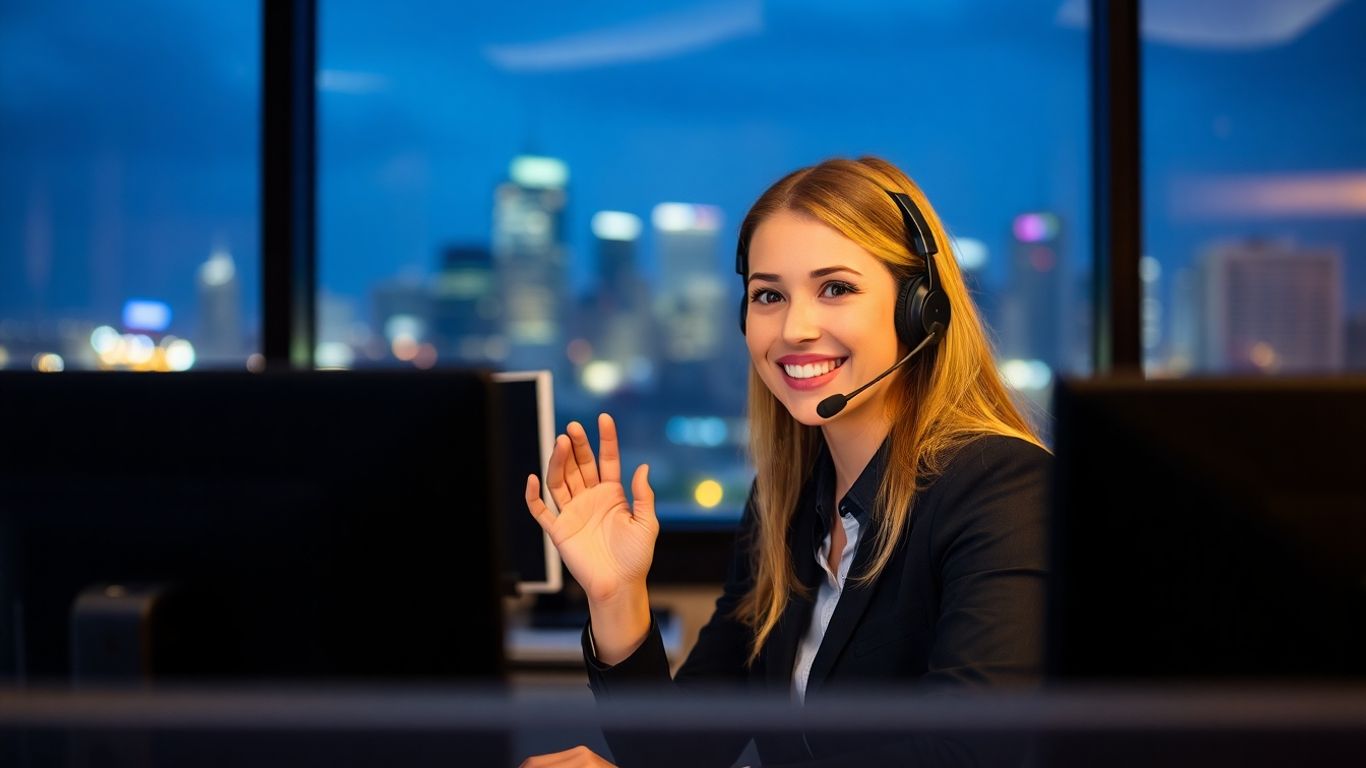 Call center agent working at night in office
