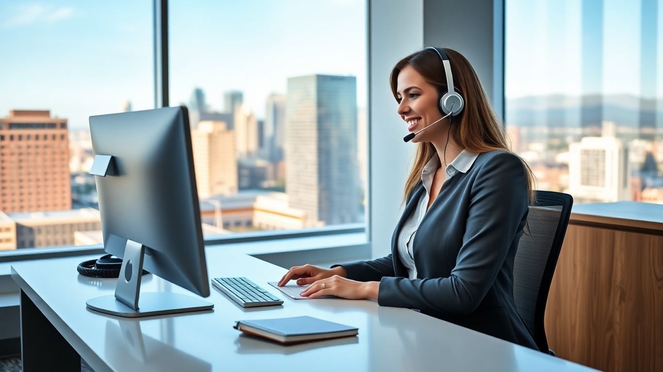 Virtual receptionist in a Denver office taking a call