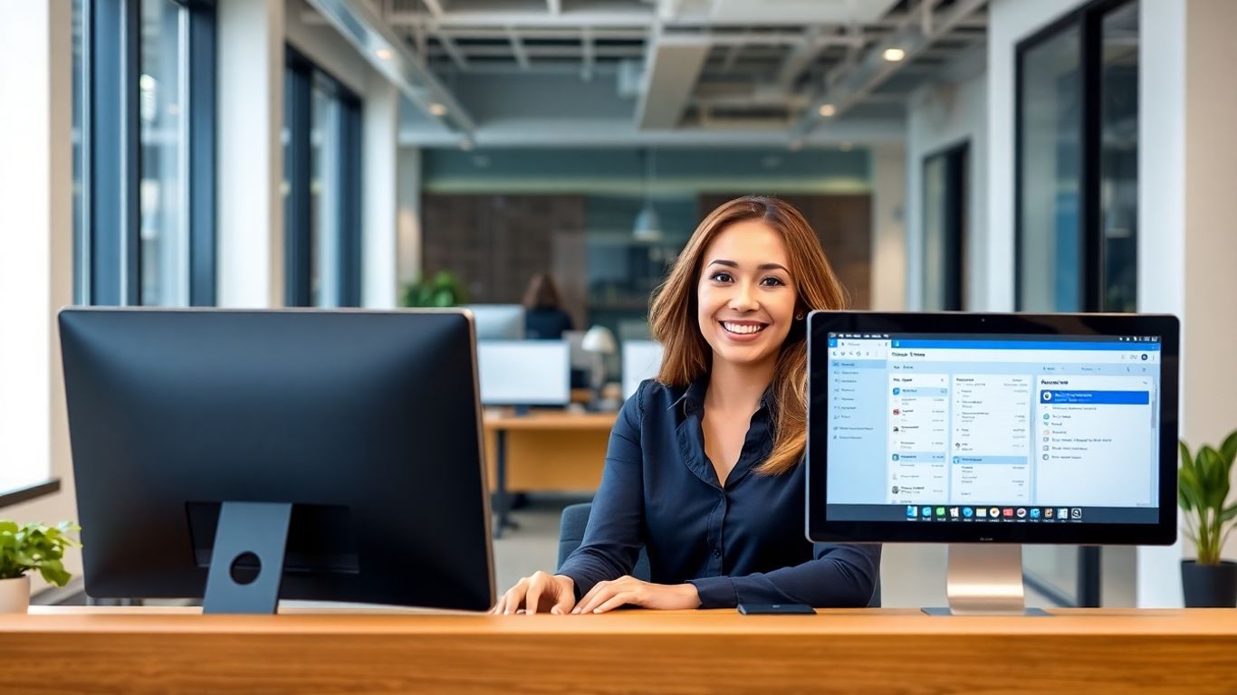 Virtual receptionist using scheduling and CRM tools in office.