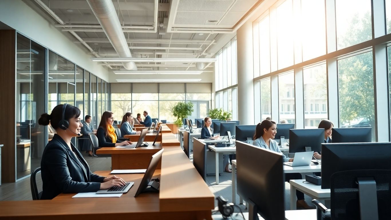Receptionists answering business calls in modern Gainesville office