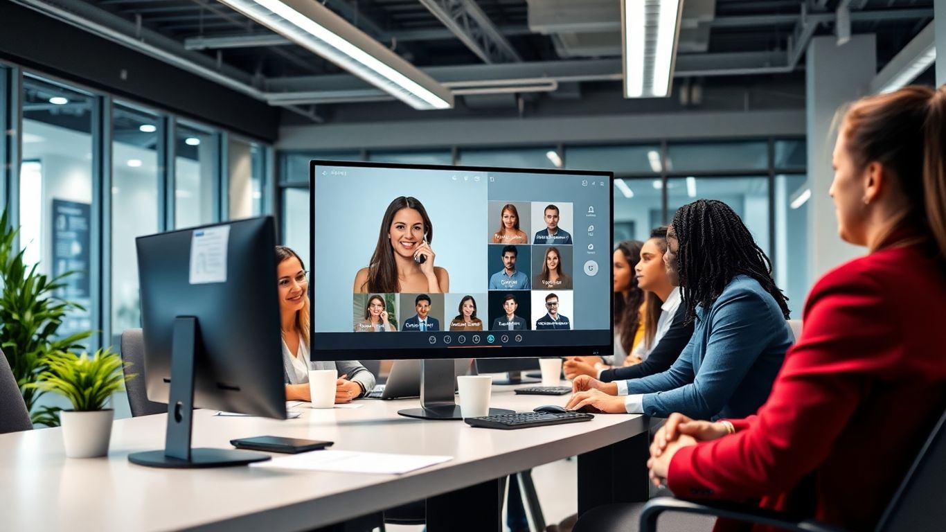 Virtual receptionist on screen efficiently handling multiple business calls