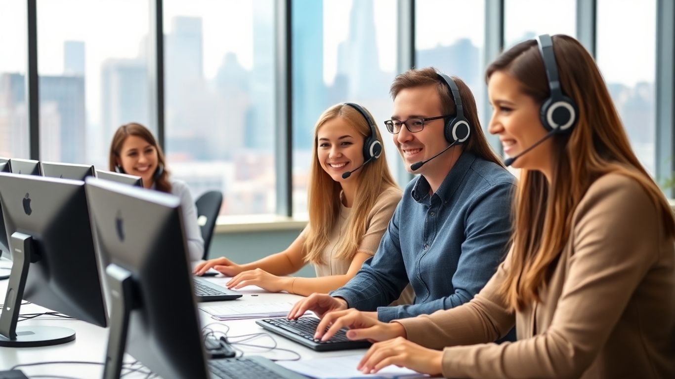 Customer service team in Jersey City office assisting clients.