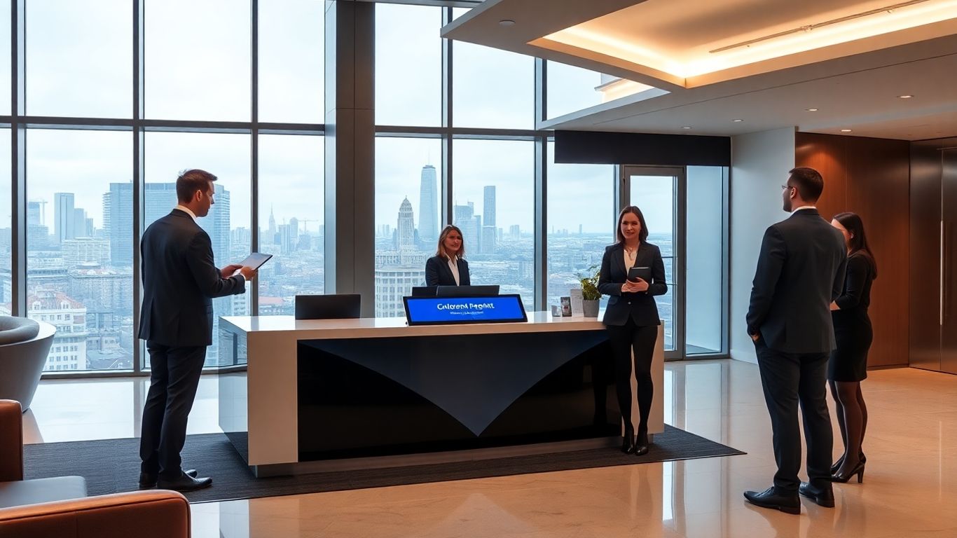 Virtual receptionist greets visitors in modern Jersey City office