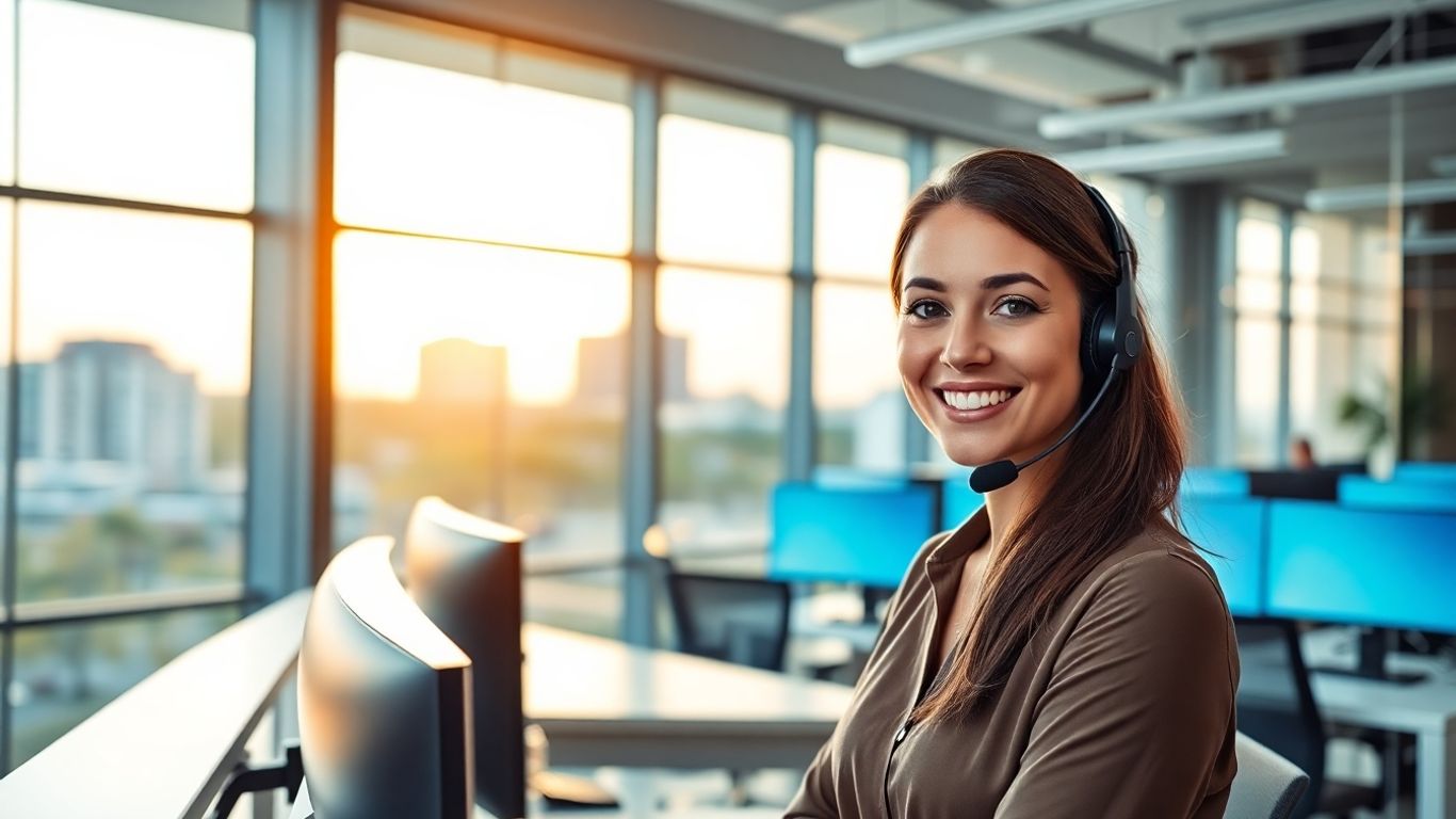Receptionist at computer in bright Kissimmee office