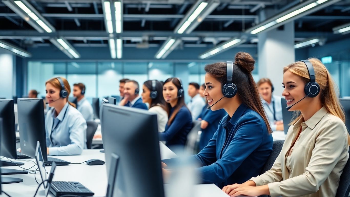 Professional call center team managing high call volumes efficiently