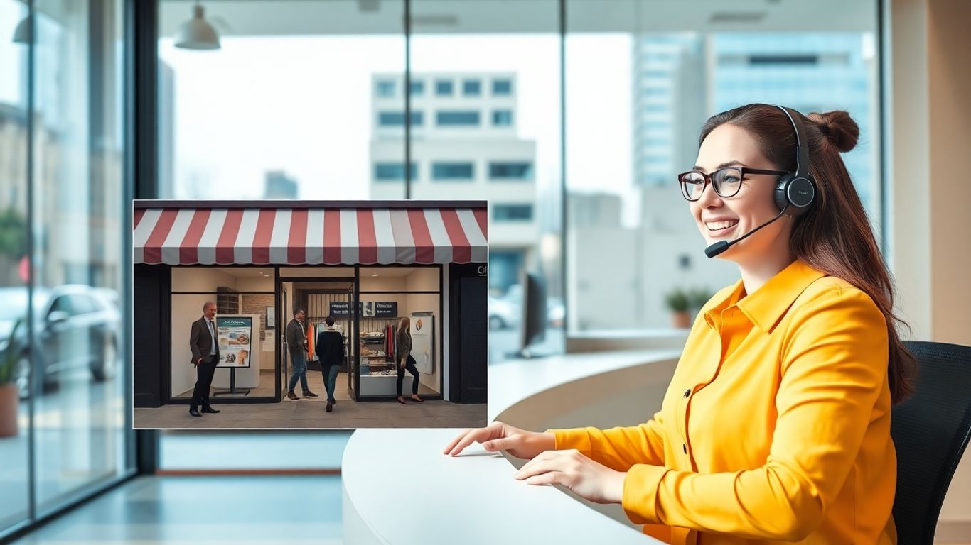 Receptionist with headset helping small business customers