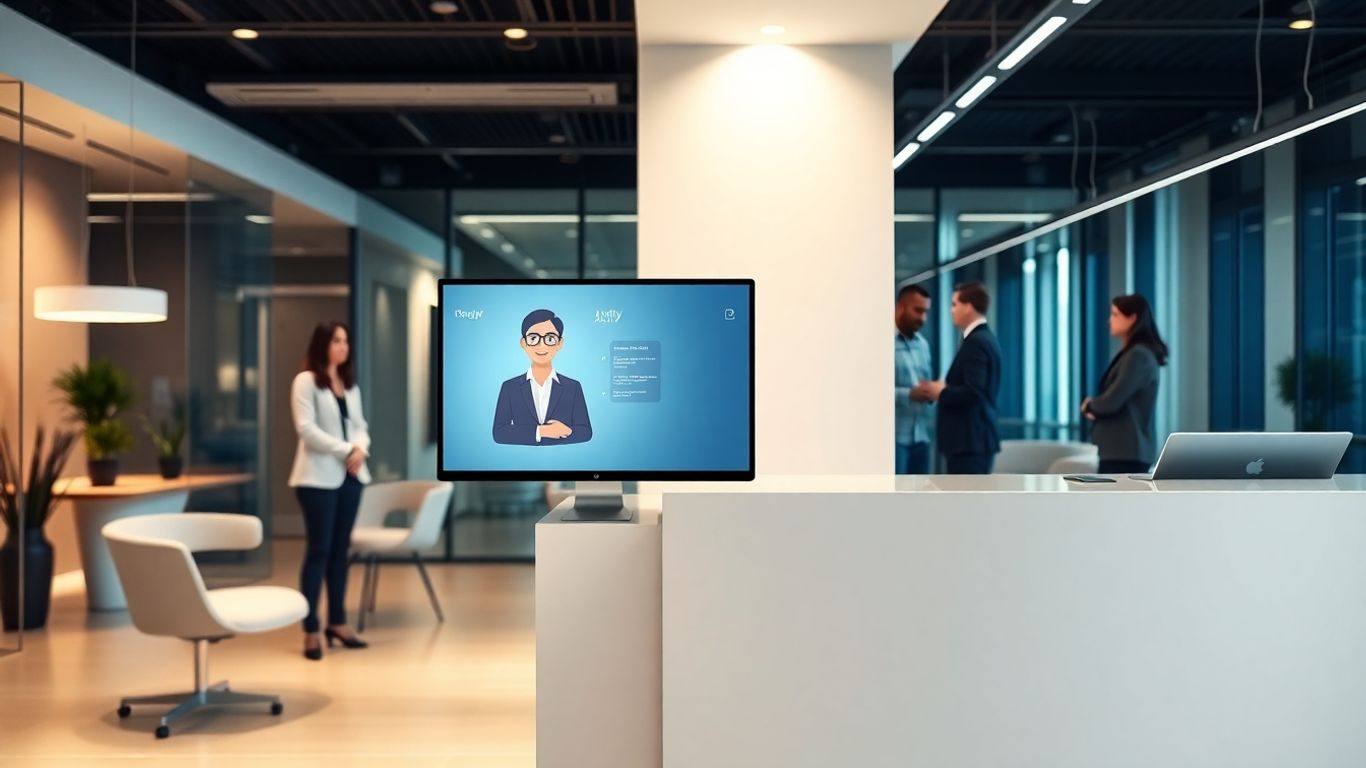 AI virtual receptionist assists business professionals in modern office