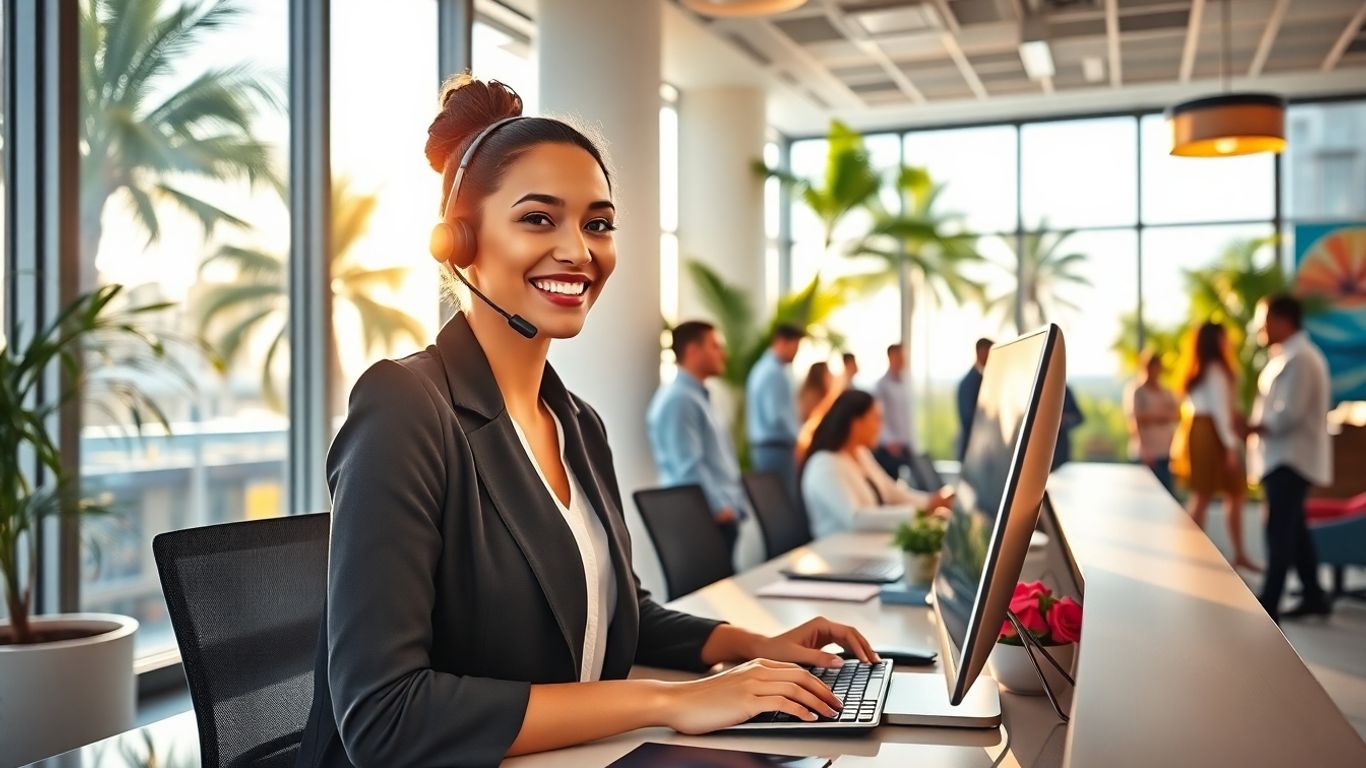 Virtual receptionist in Miami office with modern technology