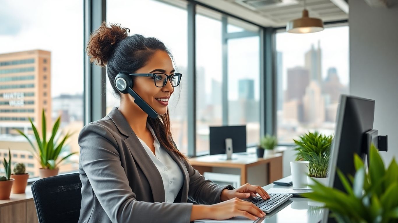 Virtual receptionist in Milwaukee office with local business views
