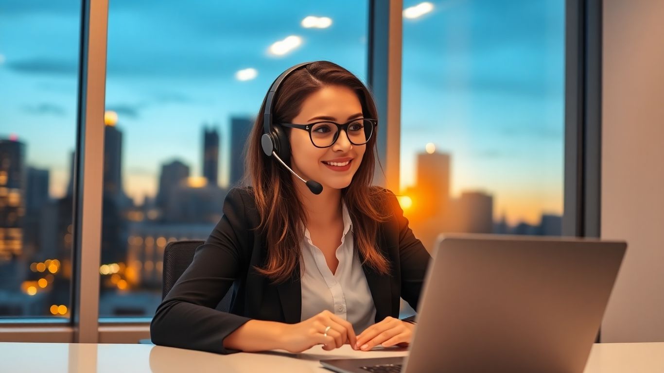Receptionist taking calls in a Milwaukee office after hours.