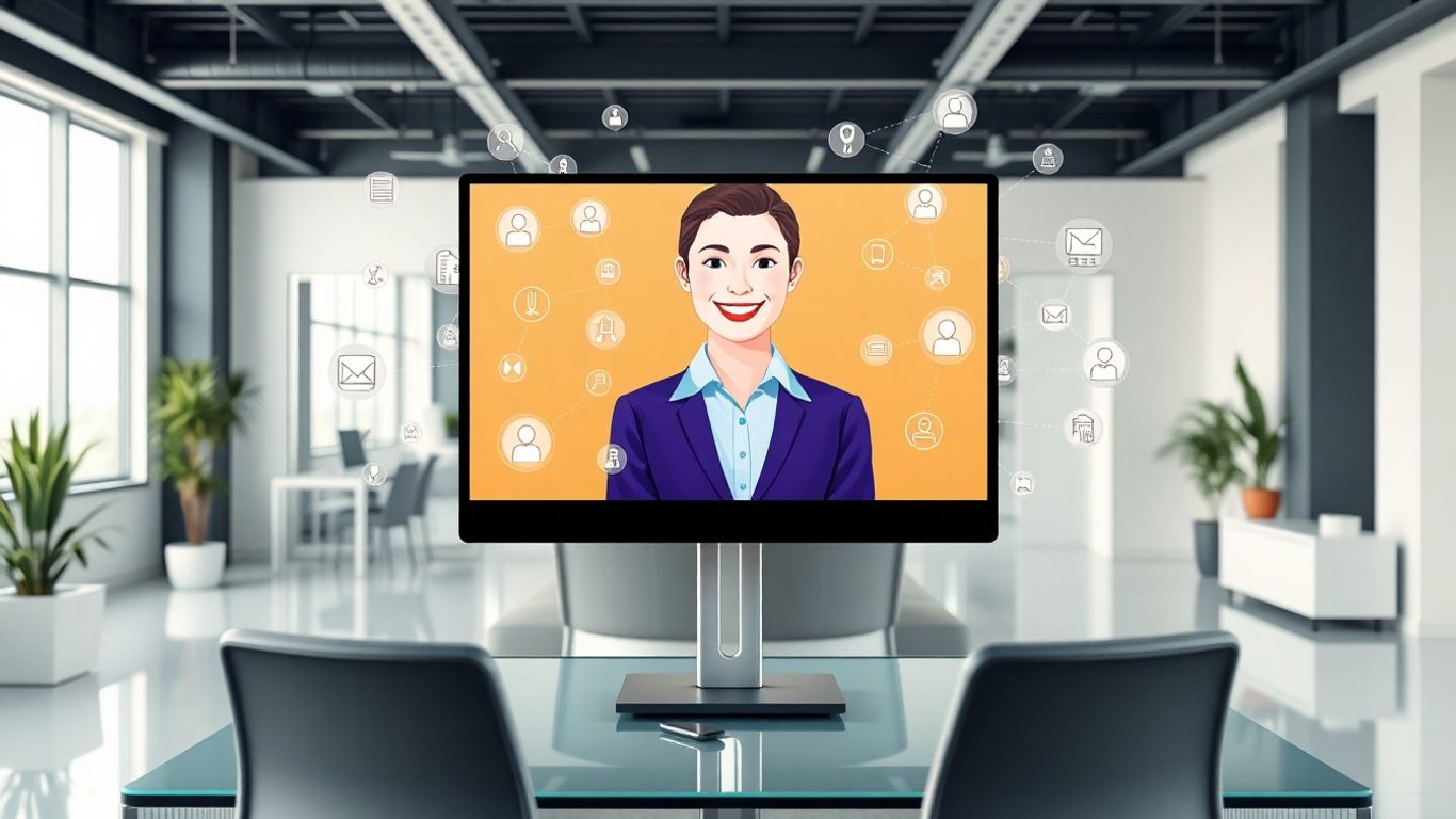 Virtual receptionist on screen with connected business apps