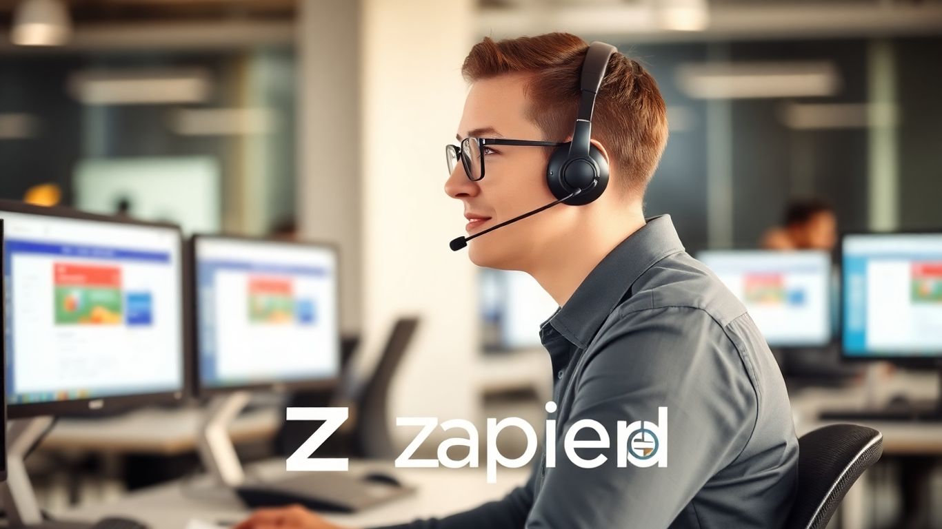 Call center agent working with Zapier integration tools