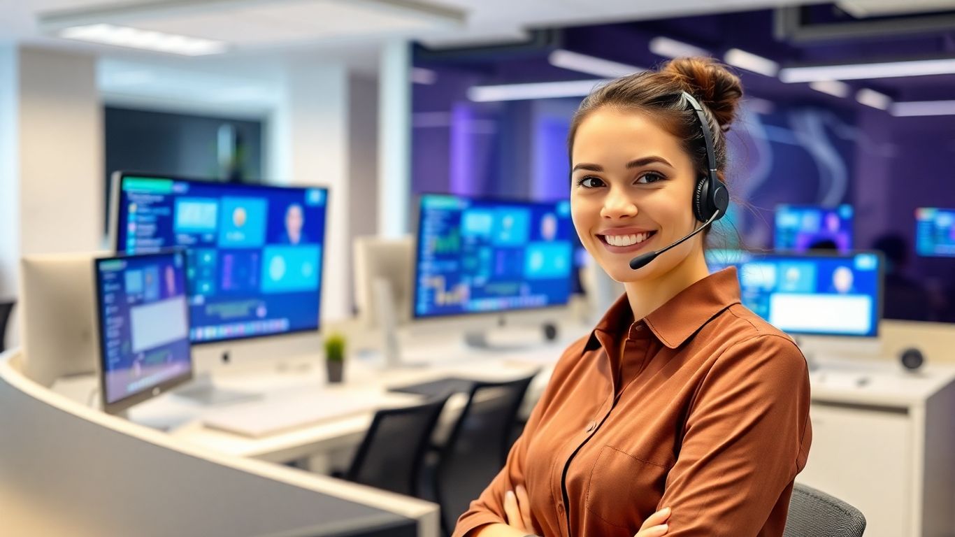 Virtual receptionist assisting office staff with digital calls