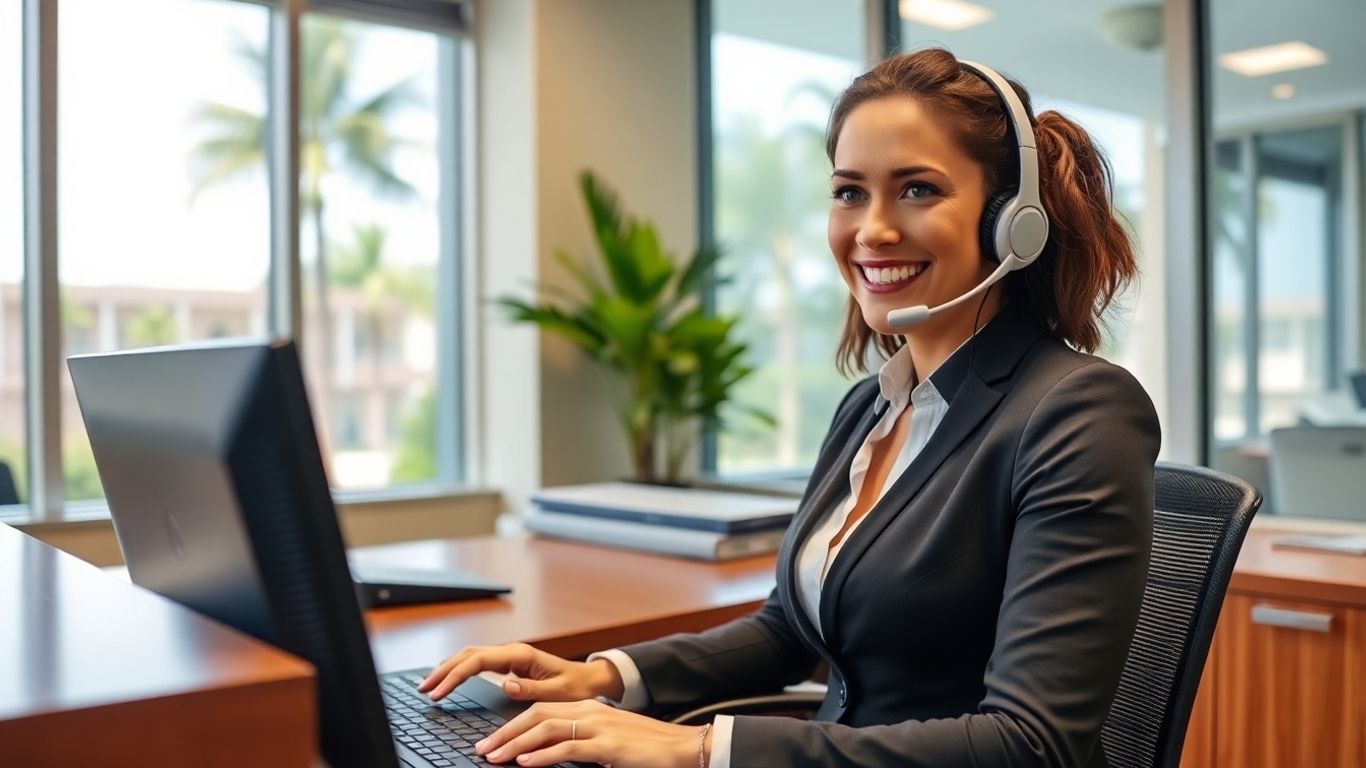 Virtual receptionist answering call in Pompano Beach office
