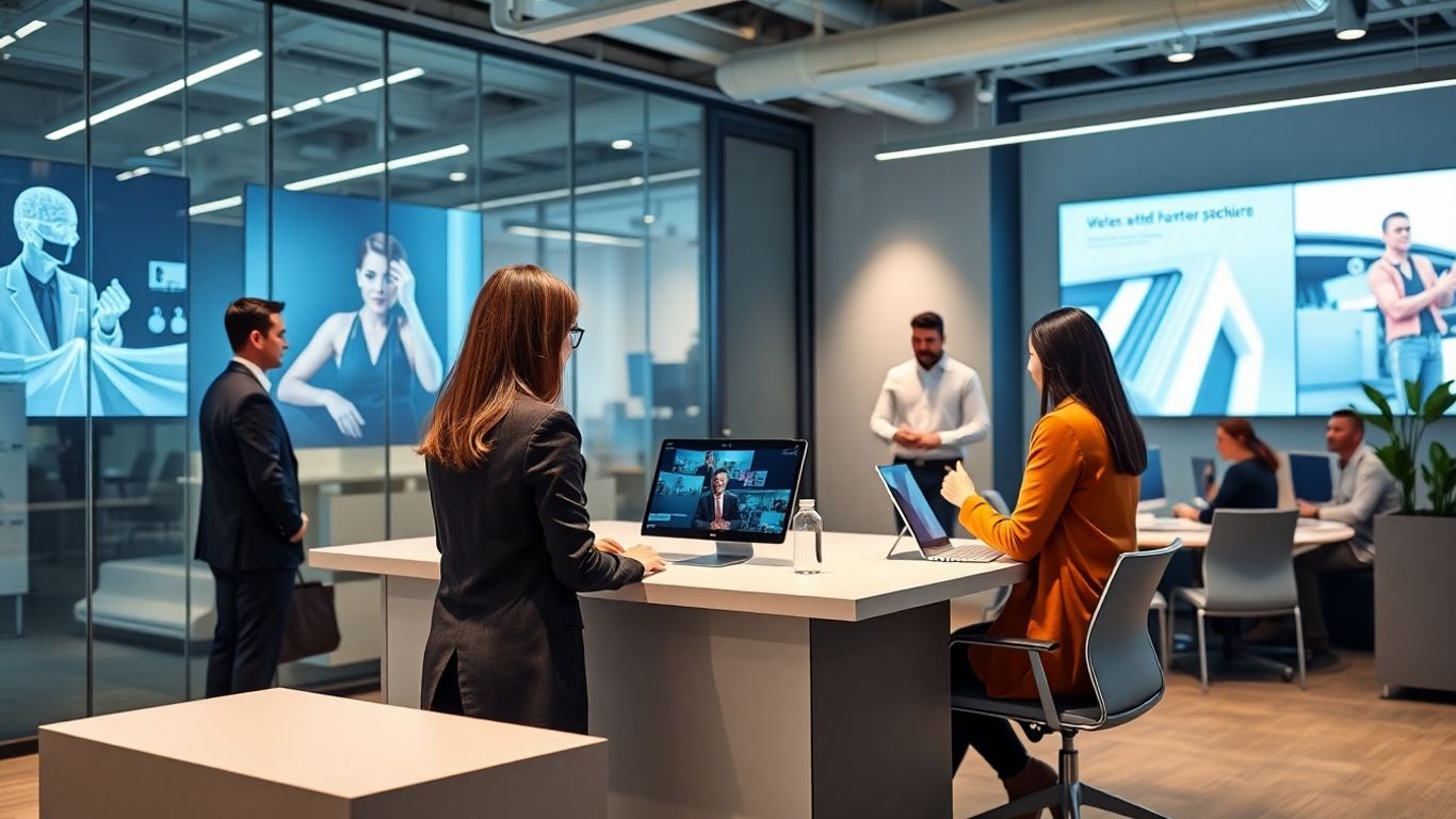 Virtual receptionist and agency team in modern office