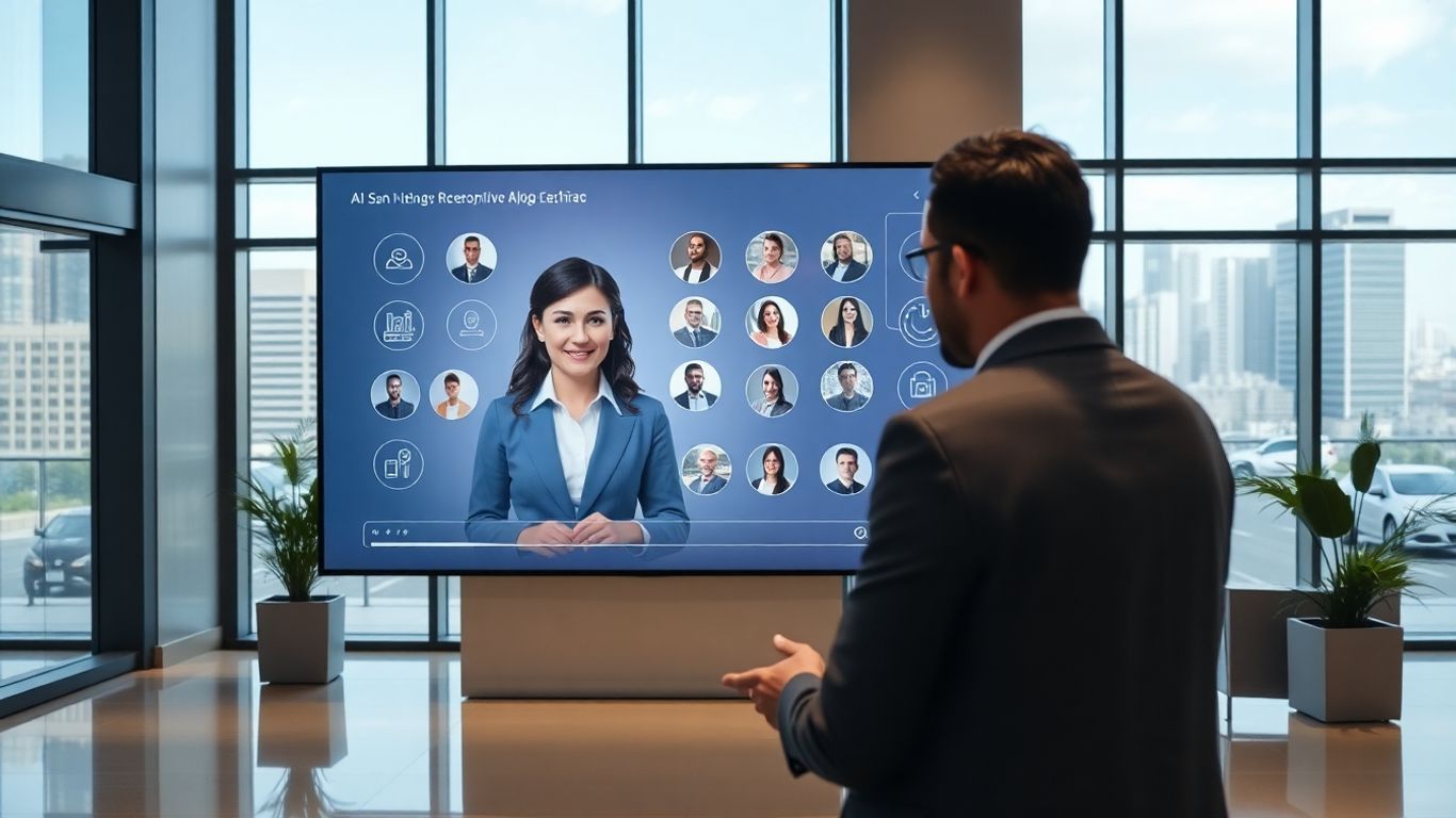 AI virtual receptionist welcoming businessperson in San Francisco office