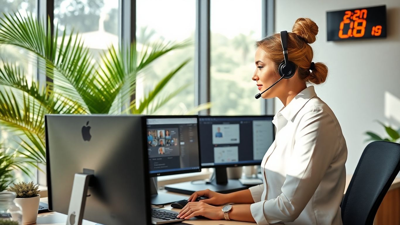 Virtual receptionist working late in a Sarasota office