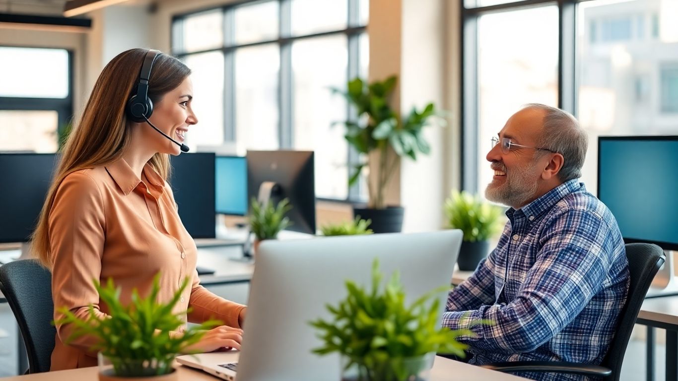 Virtual receptionist helping Scranton business owner in office