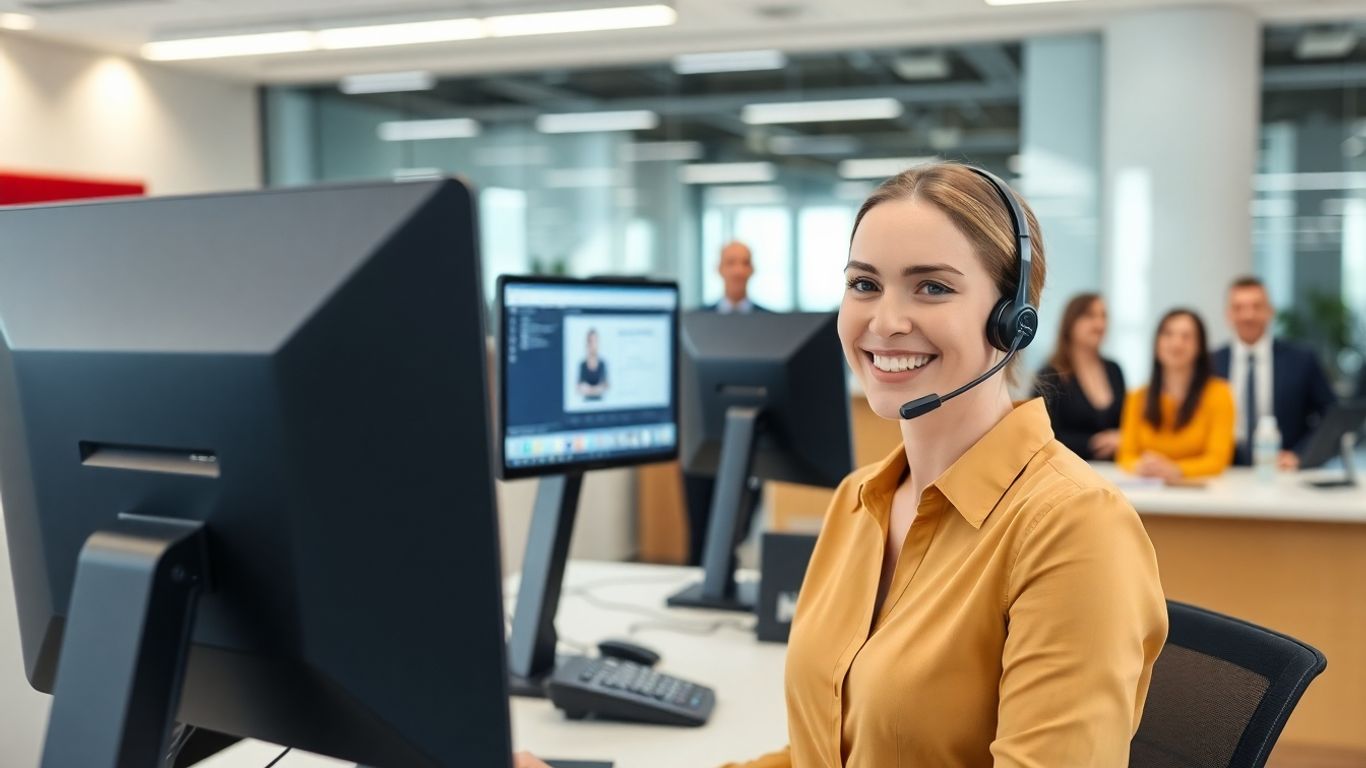 Receptionist handles unlimited calls in modern Spokane office.