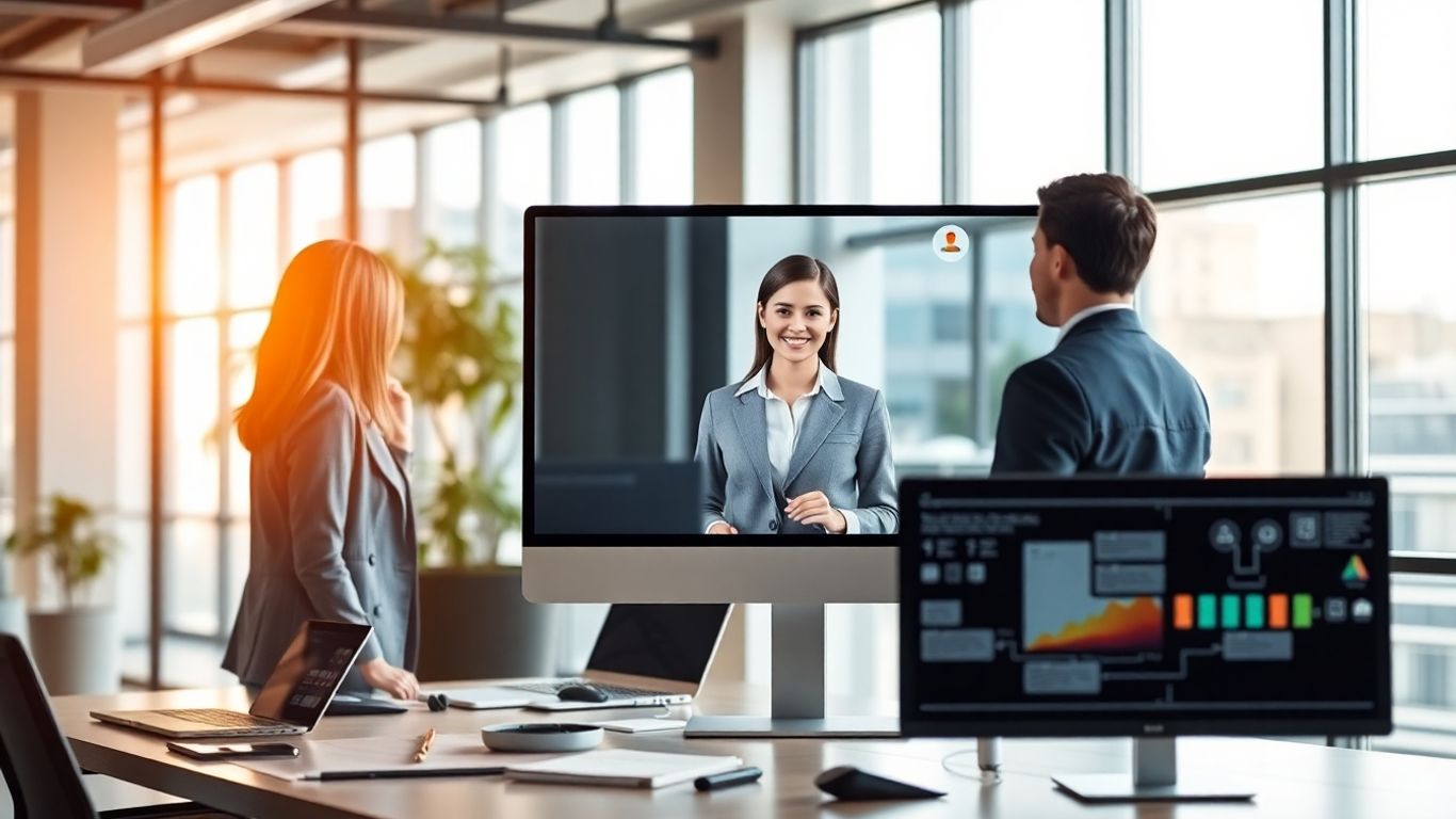 Virtual receptionist connecting with business apps in sunny office