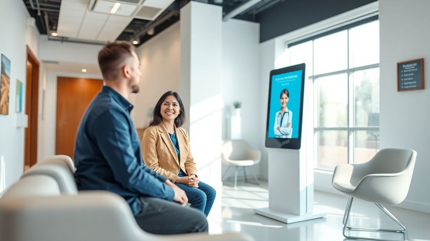Virtual receptionist assists patient in modern medical office