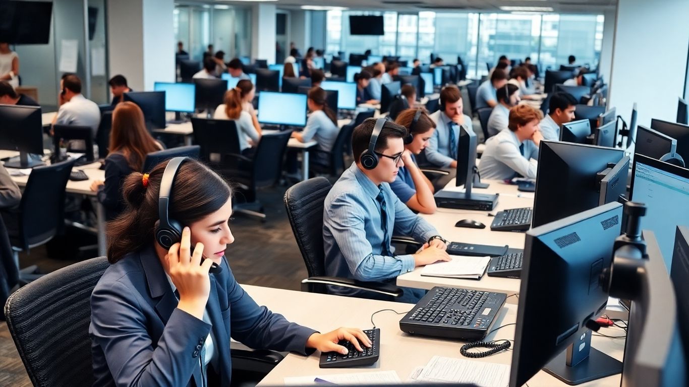Office staff answering phones during peak business hours