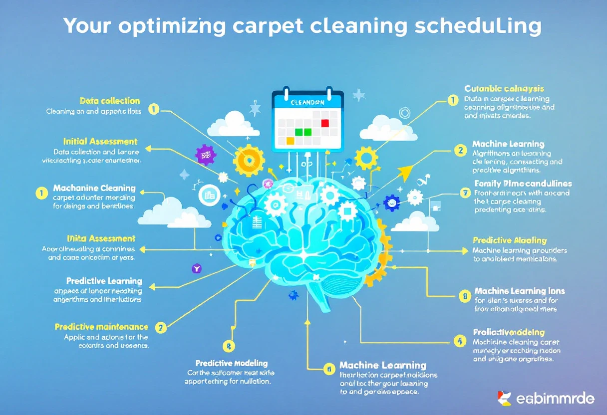 An infographic illustrating the data analytics process in optimizing carpet cleaning scheduling.