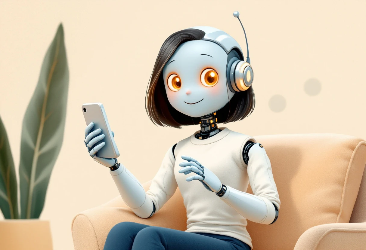A friendly automated calling service concept, depicting a customer smiling while receiving a call, symbolizing seamless engagement.