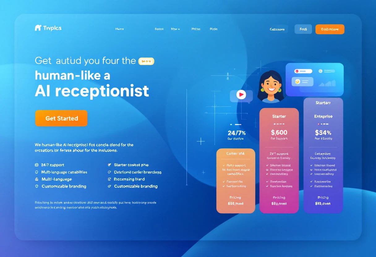 A detailed infographic depicting various features of the AI receptionist, highlighting its user-friendly dashboard, pricing flexibility, and the training support available for resellers.