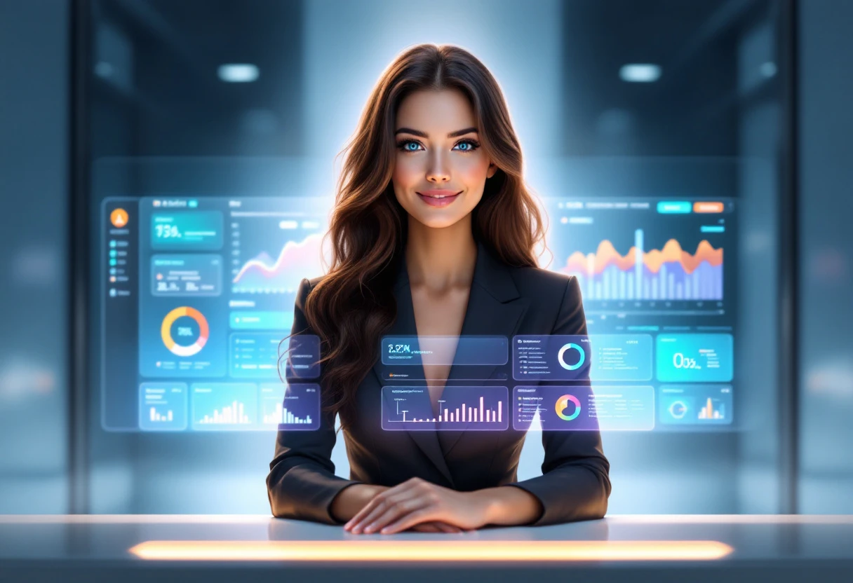 Creative illustration of an AI receptionist interface showing lead data integration with a modern CRM dashboard.