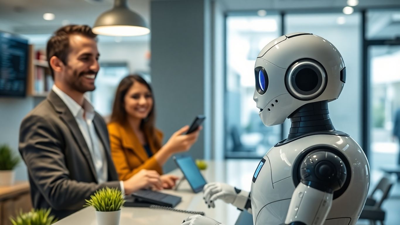 AI robot answers calls at small modern business