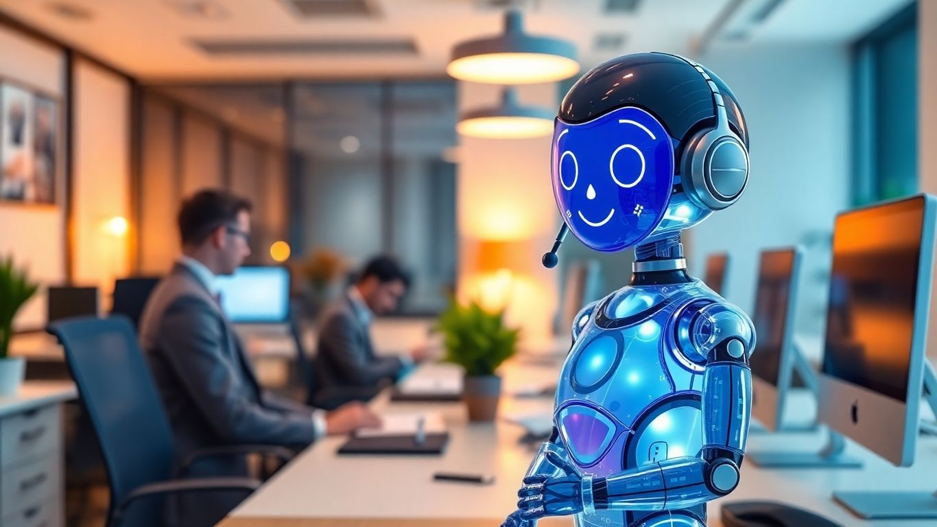 AI receptionist answering calls in modern small business office