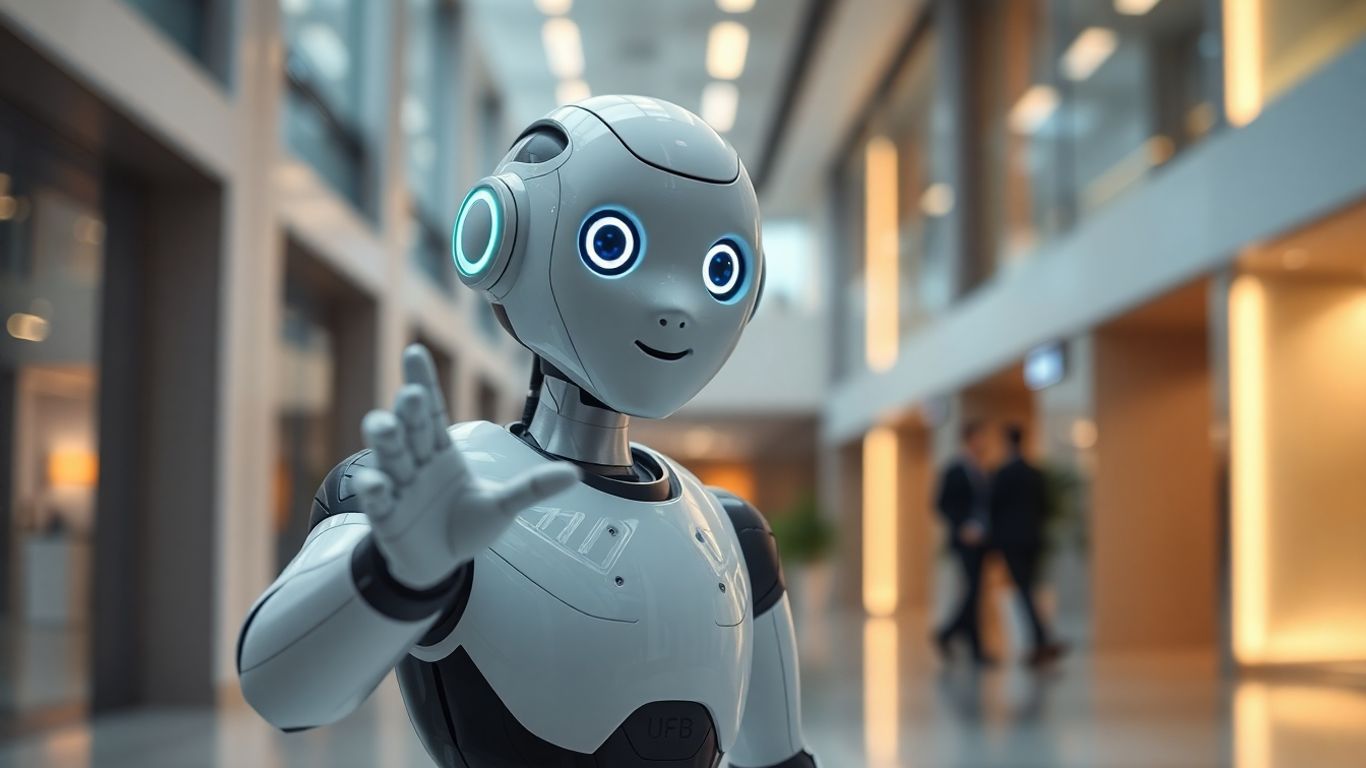 AI robot receptionist in a modern office