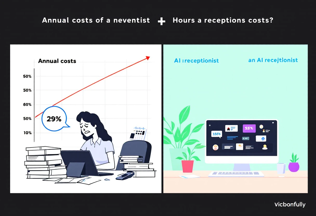 A visual comparing the annual costs of a traditional receptionist versus an AI receptionist, showing significant savings on the AI side.