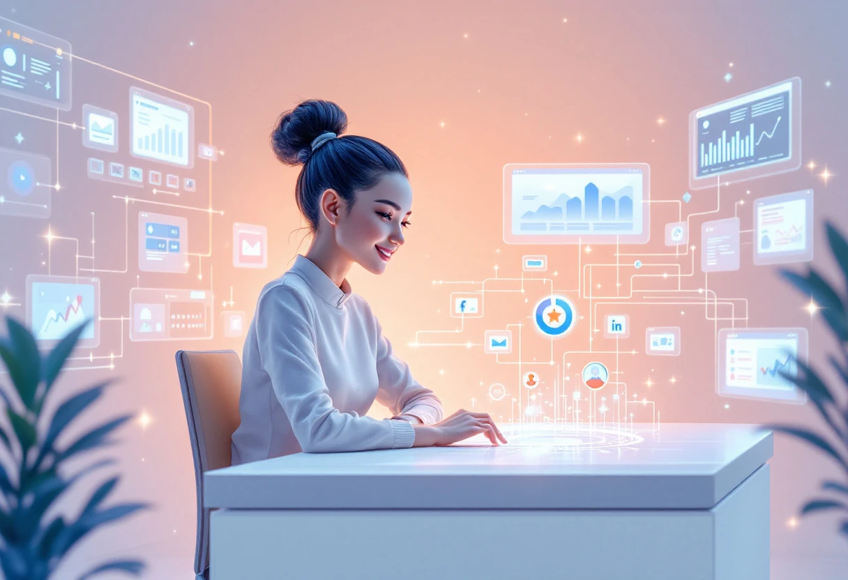 A visually appealing graphic showing a seamless data flow between an AI receptionist and multiple marketing tools.