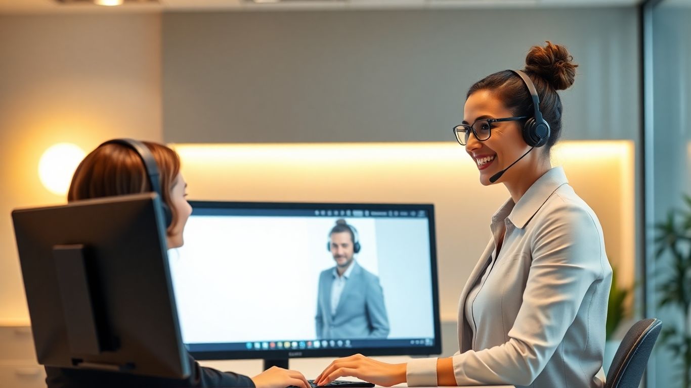 Virtual receptionist greeting a client via computer call