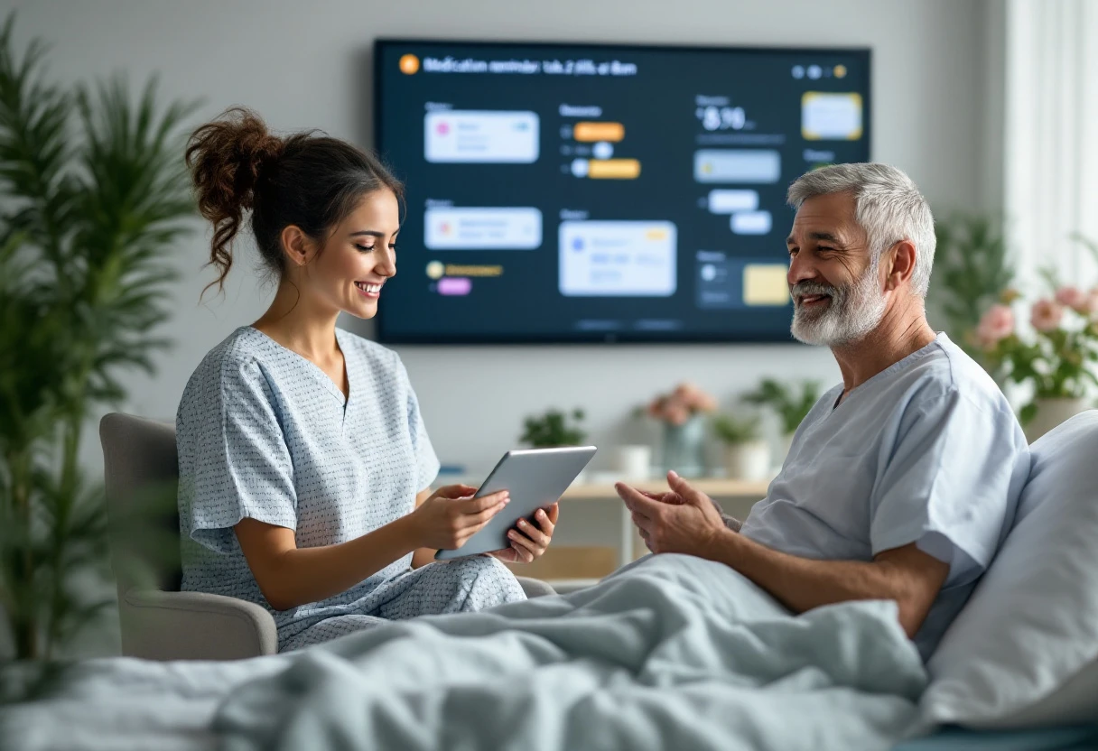An image depicting healthcare professionals interacting with patients, with visible reminders on a mobile device to illustrate the concept of personalized reminders.