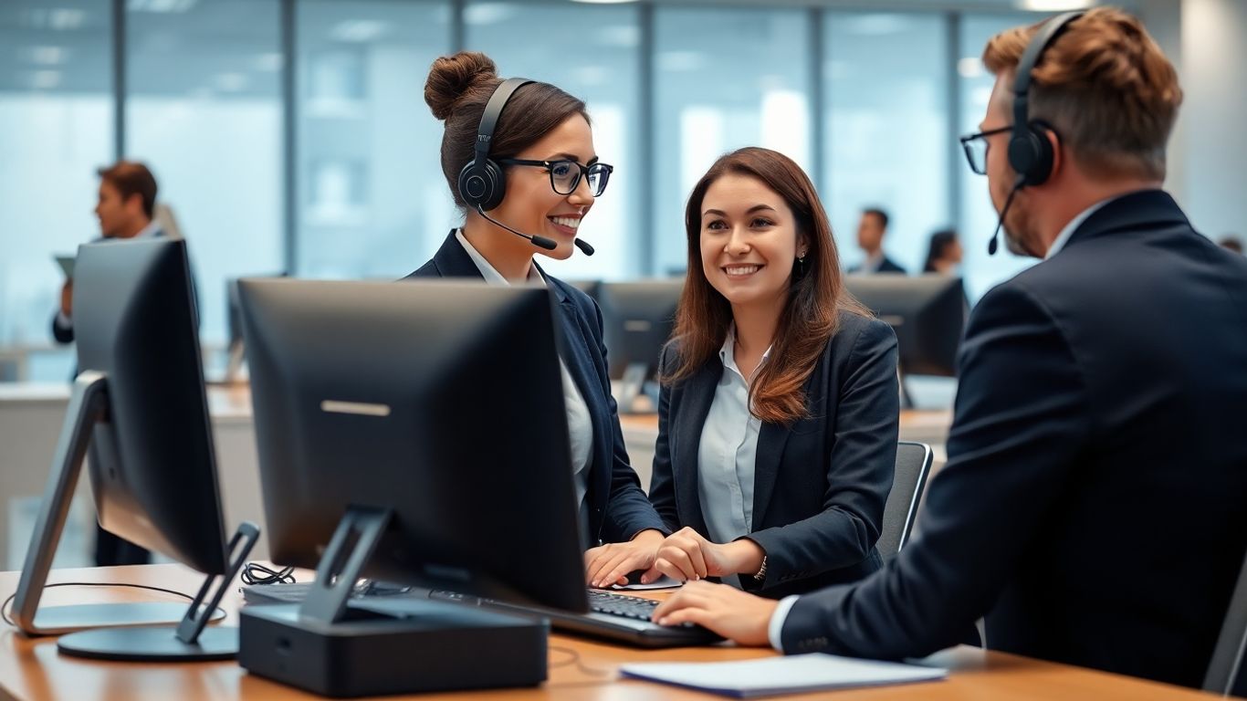 Receptionist answering phone in modern Arlington office