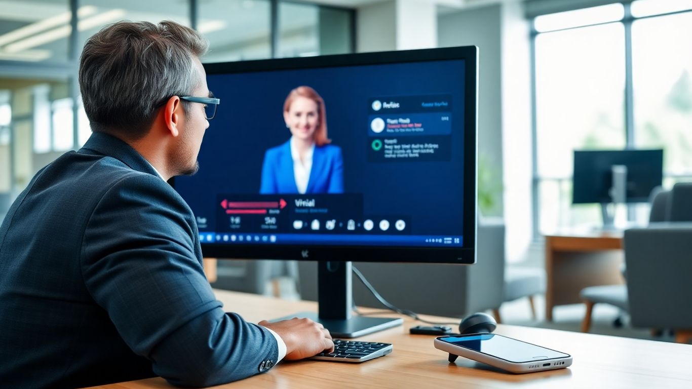 Virtual receptionist managing business calls on computer