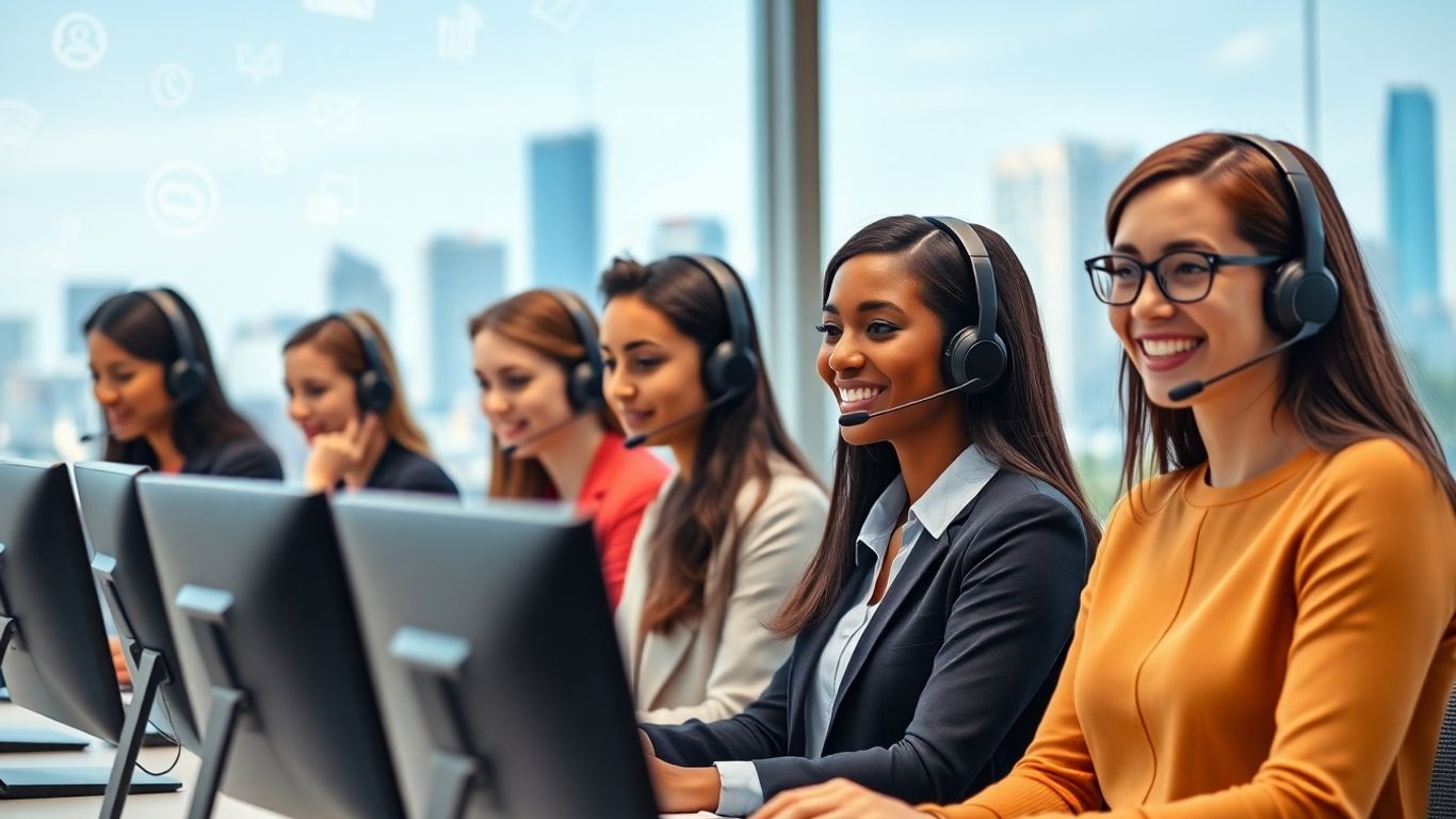 Customer service agents working in a modern office