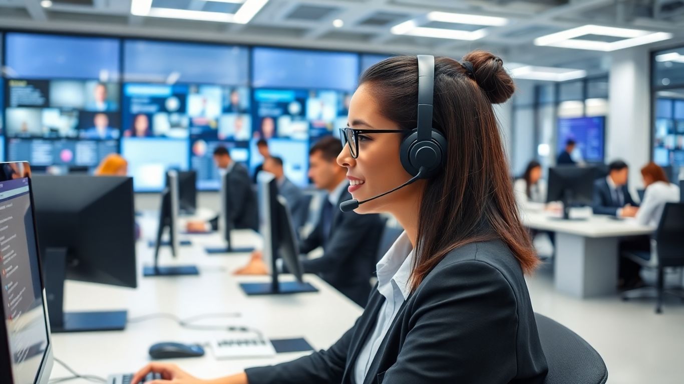 Virtual receptionist handling many business calls in office