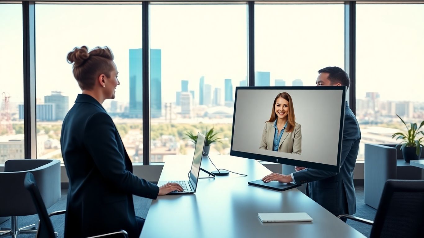 Virtual receptionist assisting client in bright Omaha office