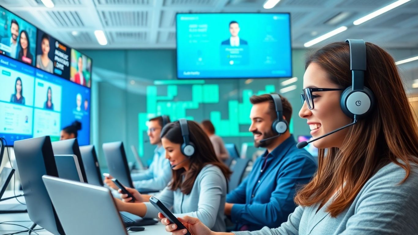 Modern call center with agents and AI assistants